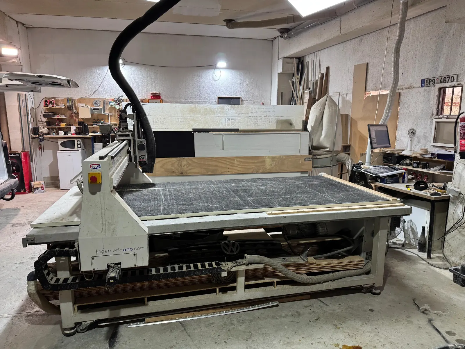 CNC router in the CNC Tarifa workshop in Tarifa, Cádiz, set up for cutting sheet material