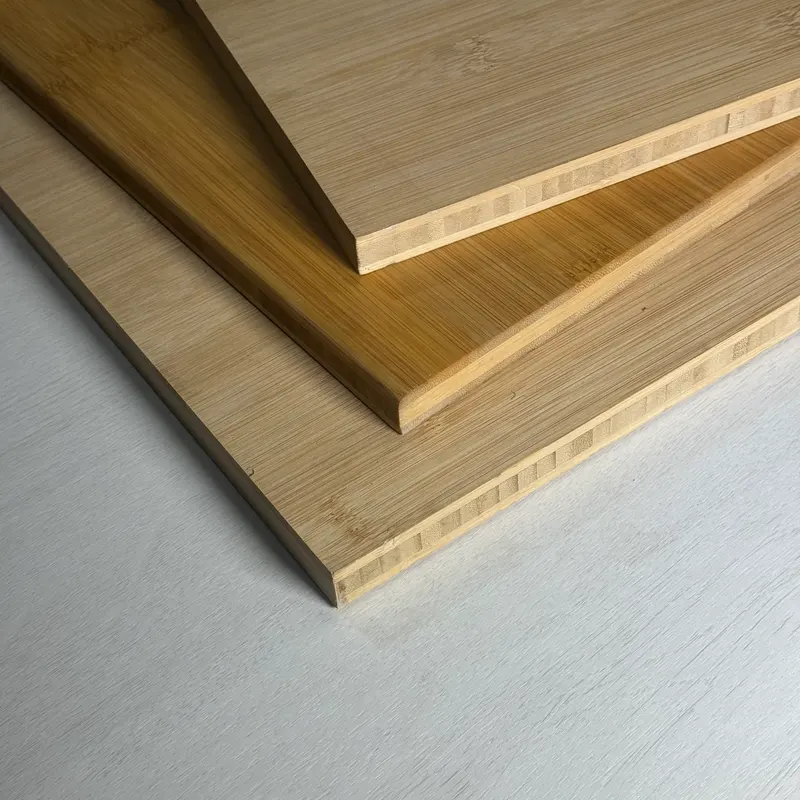 Bamboo panels stacked showing the fine vertical grain and laminated edge